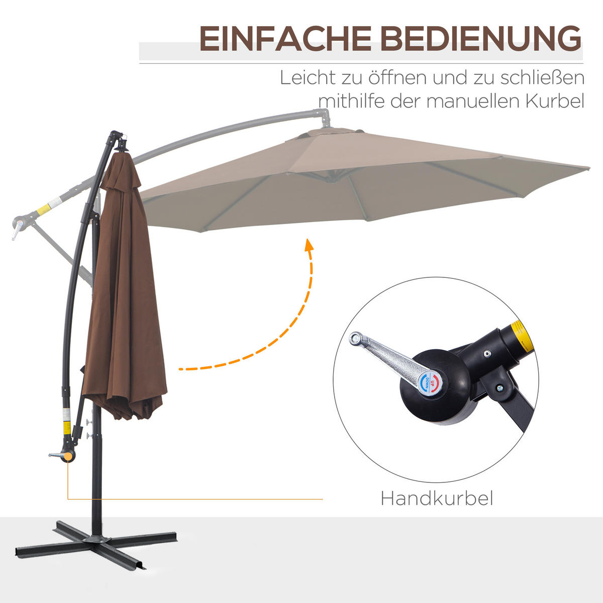 SONNENSCHIRM, Stahl, Polyester, Kaffee-Braun - Braun, Metall (295/295cm) - Outsunny