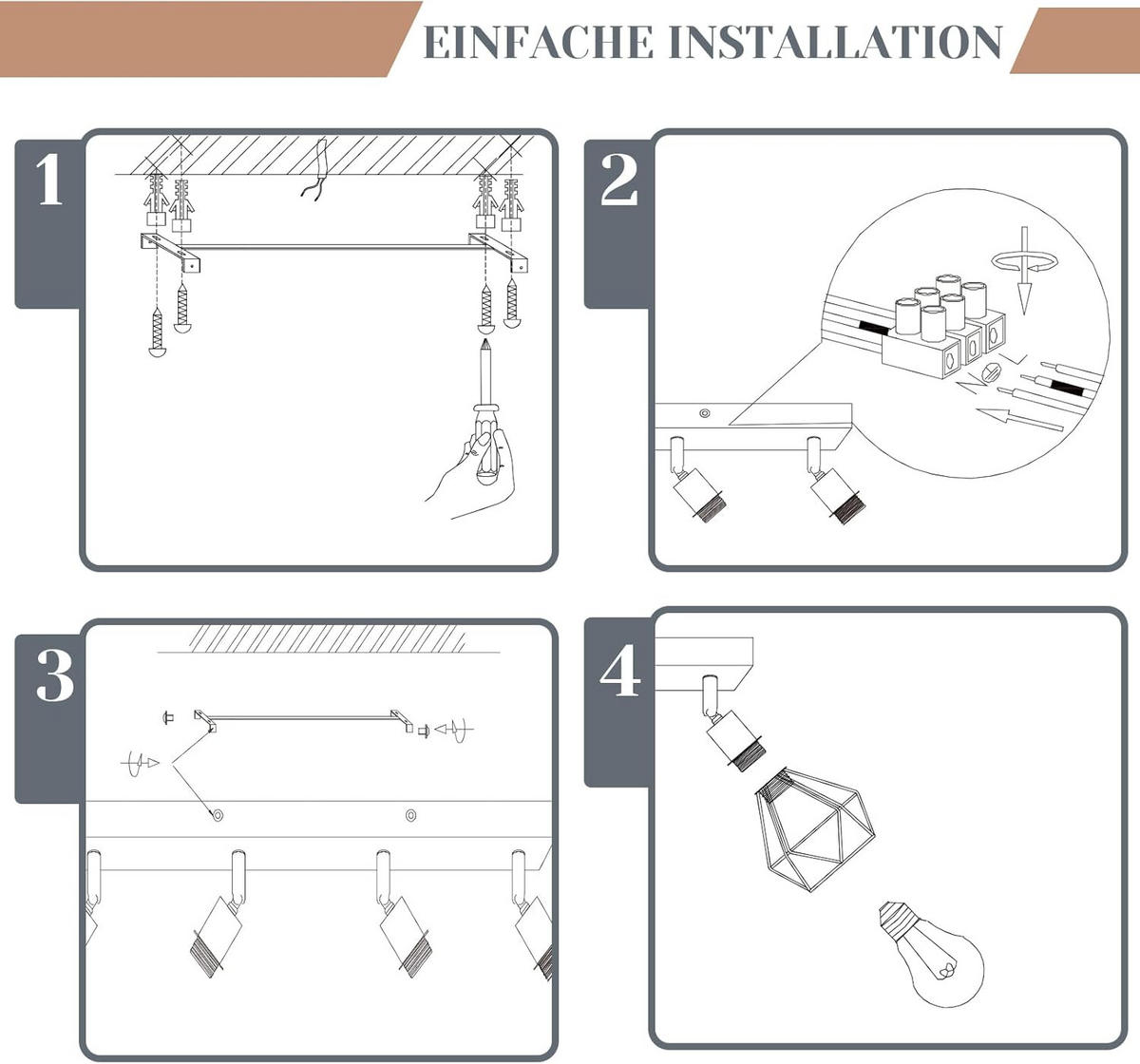 DECKENSTRAHLER Stralwyn 21.5/50/11 cm - Schwarz, Metall (11/21.5/50cm) - ZMH