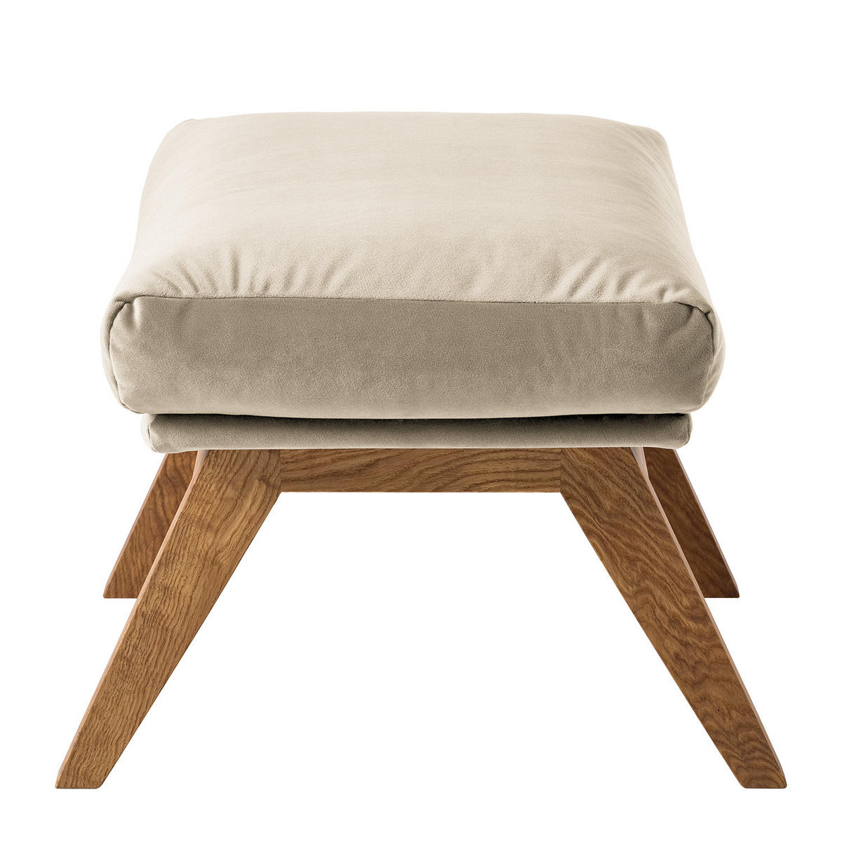POLSTERHOCKER mit Holzfüßen - Eichefarben/Beige, Eichenholz/Textil (51/37/41cm) - home24