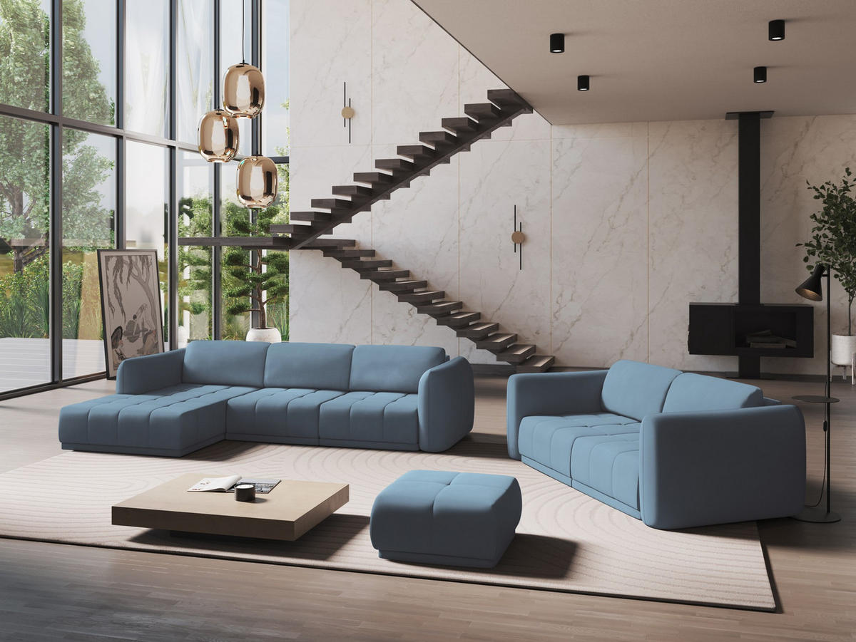 ECKSOFA Links Chenille Stoff Blau - Blau/Blaugrau, Kunststoff/Textil (170/290cm) - Makamii