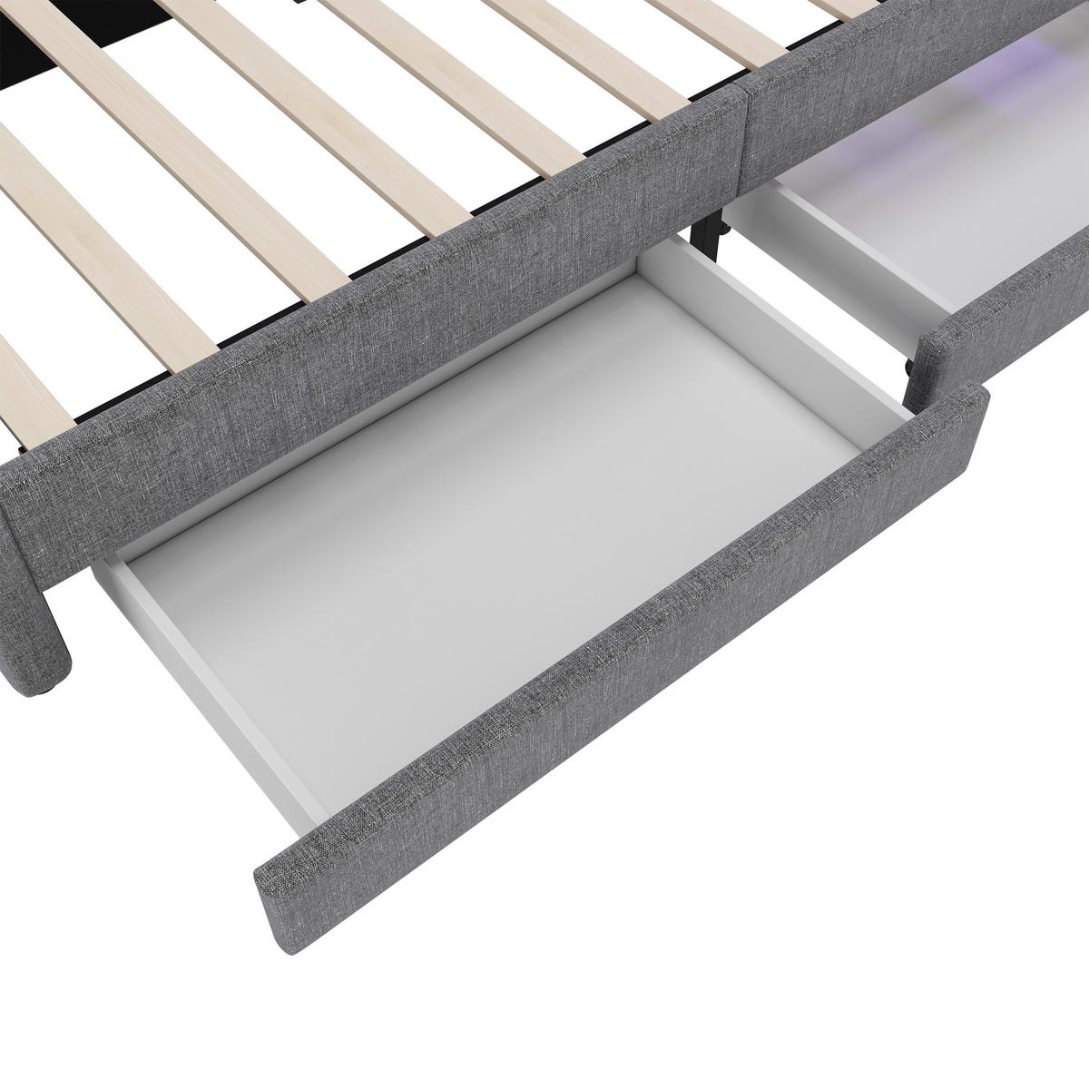 TAGEBETT 90x200cm Grau Leinen Ablagefach 2 Schubladen USB-C - Grau, Holz (90/200cm) - FLIEKS