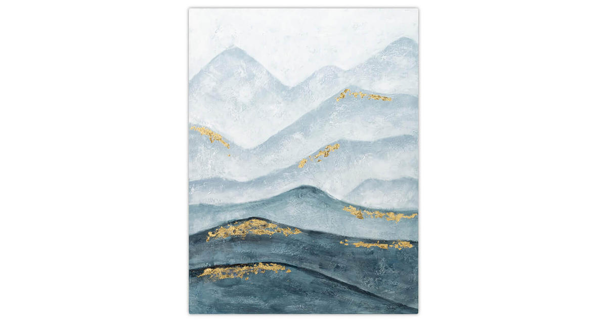RUČNE MAĽOVANÝ AKRYLOVÝ OBRAZ 75/100 cm, petrolejový, prírodný a botanický motív - petrolejová, drevo/textil (75/100cm) - KUNSTLOFT