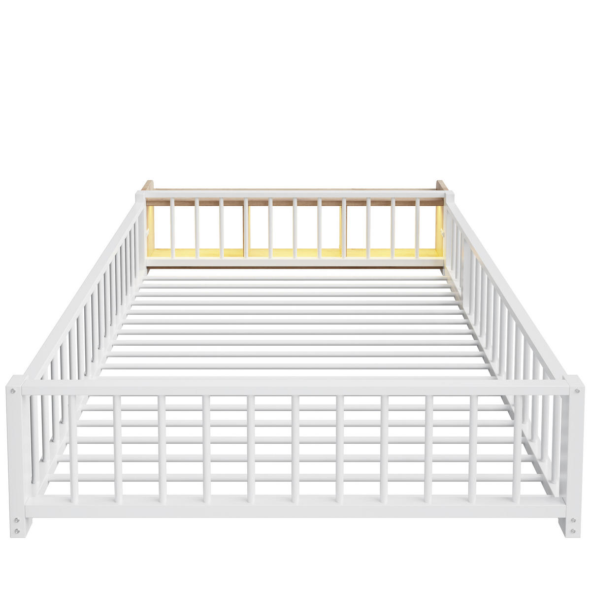 METALLBETT 140/200 cm Weiß mit Ablagefächern und LED-Streifenleuchten - Weiß, Metall (140/200cm) - Oxeza