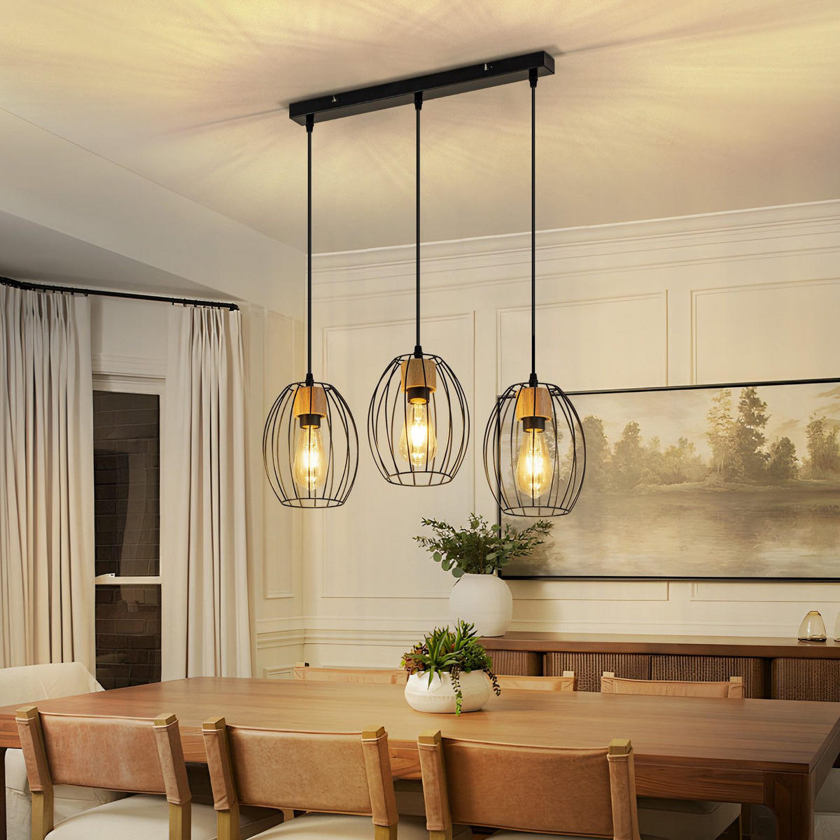 PENDELLEUCHTE BENNETT Ⅲ 50/17/147 cm - Schwarz, Metall (50/17/147cm) - Nettlife