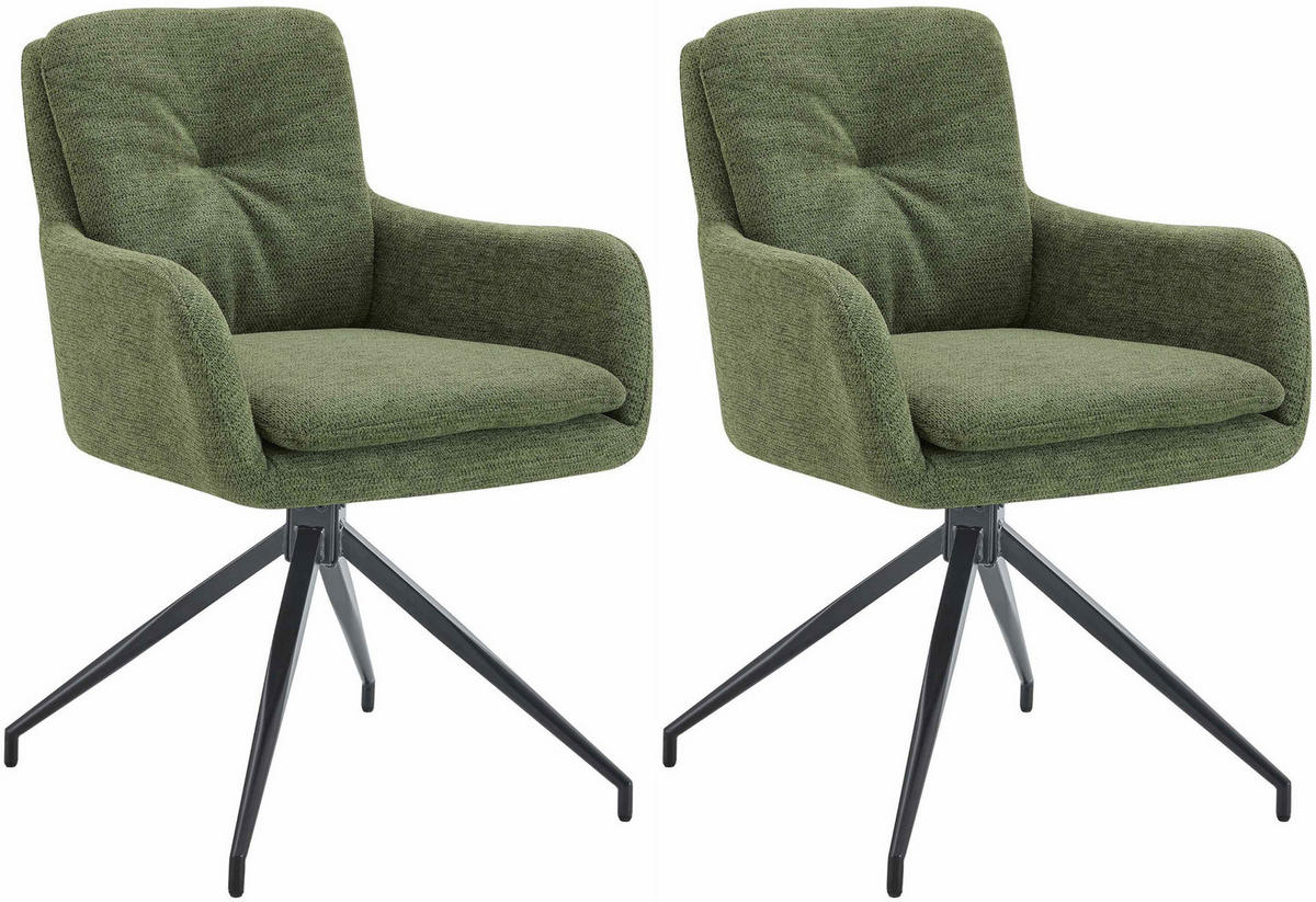 ESSZIMMERSTUHL 2er Set Stoff Grün - Schwarz/Grün, Textil/Metall (58/85/63cm) - CLP