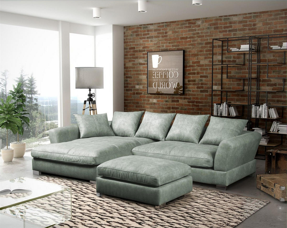 ECKSOFA Tizian Inkl. Hocker - Hellgrün, Holzwerkstoff/Textil (182/290cm) - Fun Möbel