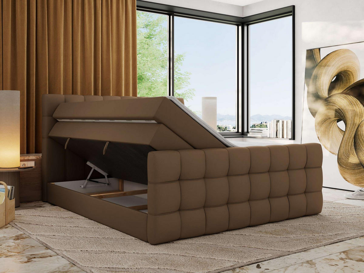 BOXSPRINGBETT ALTIVO KING DUO 180/200 - Braun Kunstleder - H4 - Braun, Textil (180/200cm) - MKS