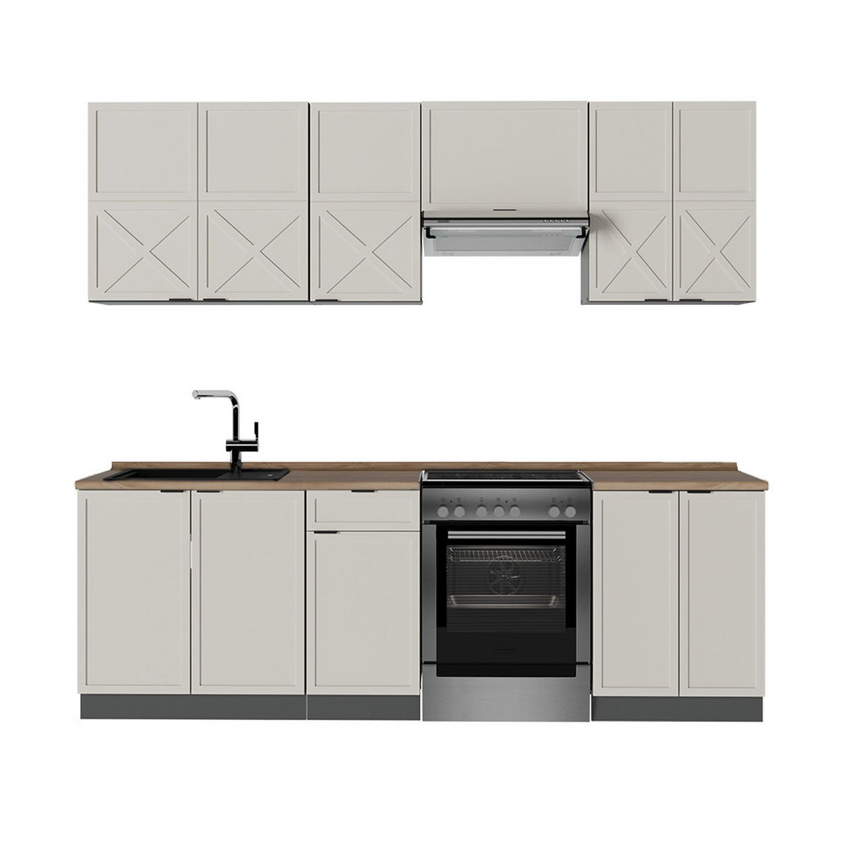 KÜCHENZEILE Fame-Line GrauBeige/Anthrazit 240 cm, AP Eiche - Anthrazit/Grau, Holzwerkstoff (240/81.6/60cm) - Vicco