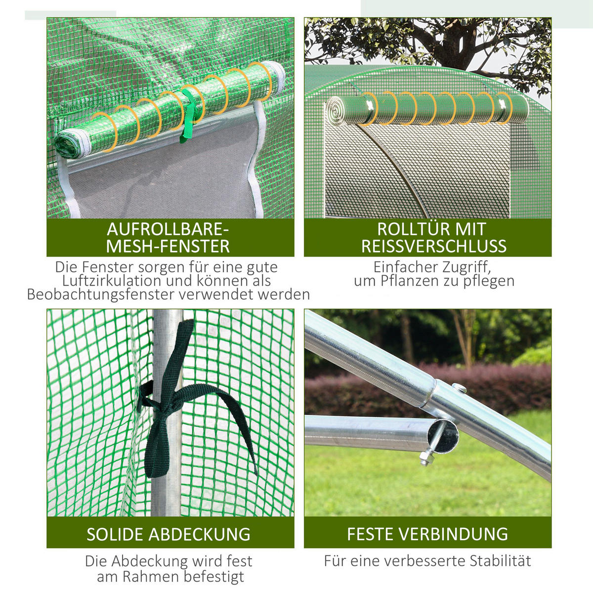 FOLIENGEWÄCHSHAUS, Dunkelgrün, PE-Kunststoff, Stahl - Dunkelgrün, Kunststoff (300/200/450cm) - Outsunny