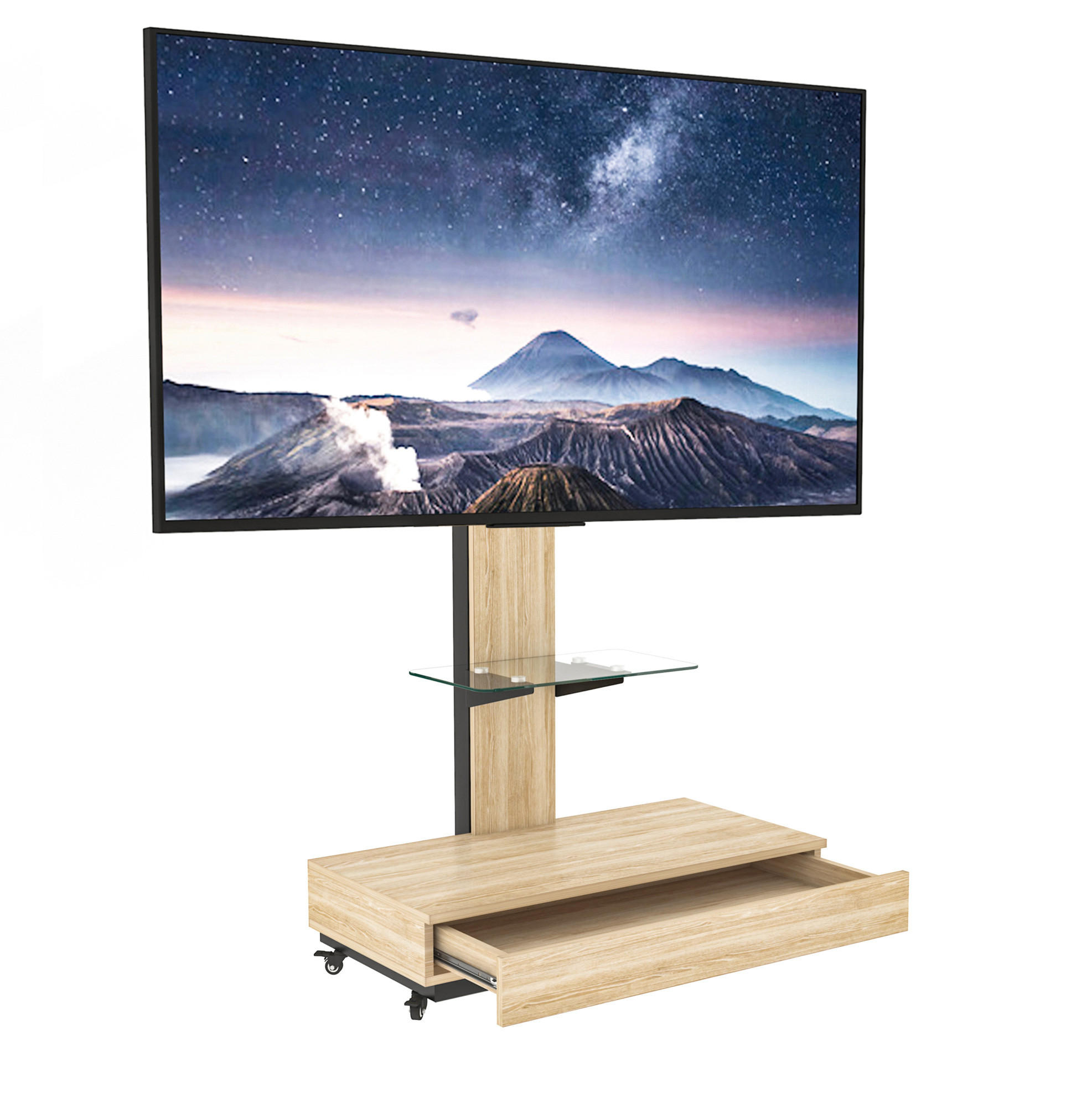 LOWBOARD 80/40 cm in Natur aus MDF und Metall mit Rollen und Schublade - Hellbraun, Holzwerkstoff (40/174.3/80cm) - OKMYHOME