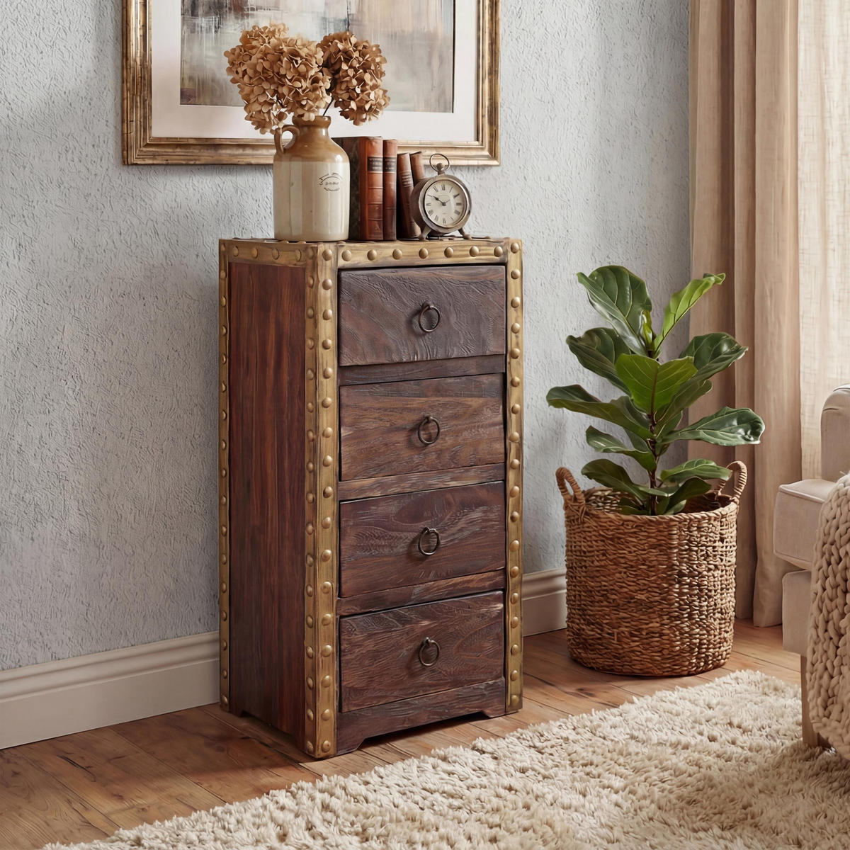 KOMMODE 4 SCHUBLADEN SHABBY-LOOK Braun - Braun, Holz (33/70/26cm) - MCW