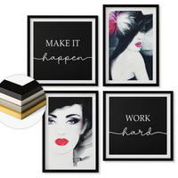 WANDBILDER 4er-Set - 50x50 cm & 40x60 cm Schwarzer Rahmen - Porträts von Frauen mit Lippen - Schwarz, Kunststoff (50/50cm) - ArtPrintCave