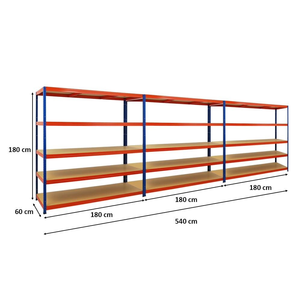 SCHWERLASTREGAL Giant Elephant 3er-Set mit 3x 180x180x60 cm Fachlast 200 kg Blau-Orange - Orange, Metall (540/180/60cm) - PROREGAL