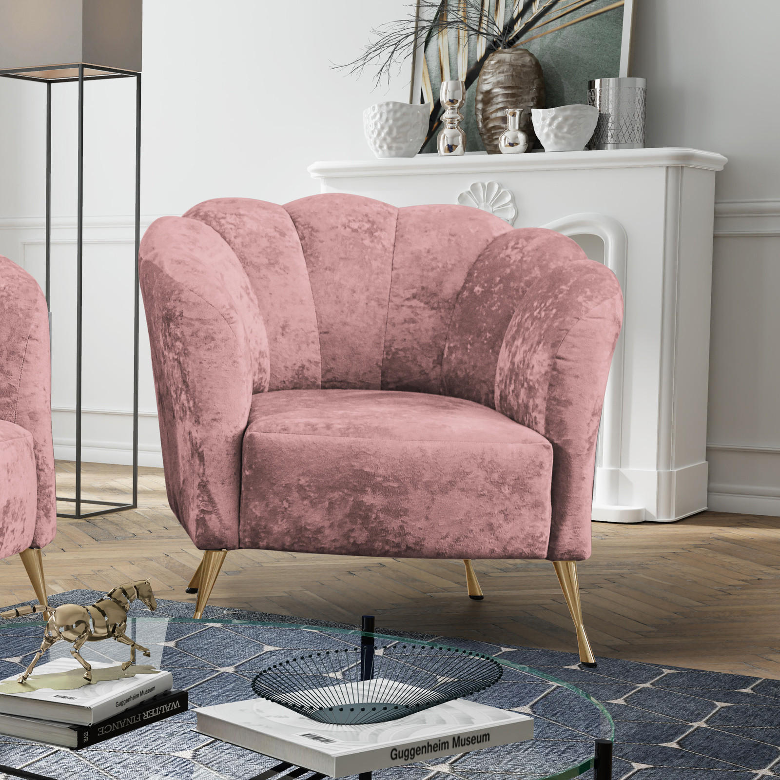 POLSTERSESSEL Adria mit Metallfüßen - Dunkelrosa/Goldfarben, Holzwerkstoff/Textil (87/78/83cm) - Ravio