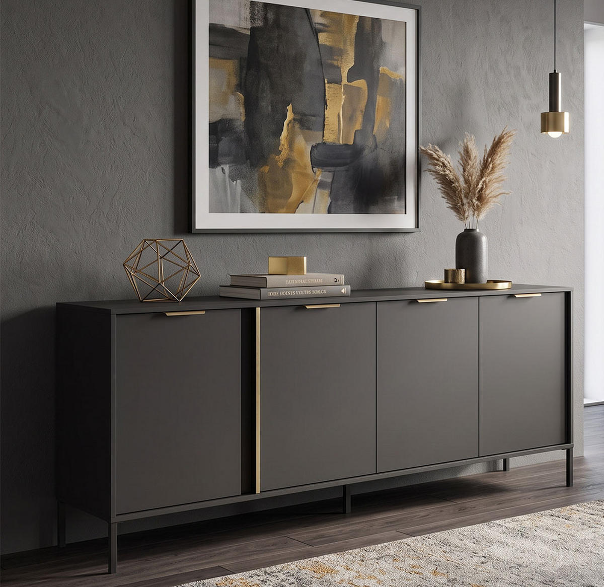 SIDEBOARD Lars anthrazit / gold 202,9 / 39,5 / 81,4 cm - Anthrazit/Grau, Holz/Holzwerkstoff (202.9/81.4/39.5cm) - Feldmann-Wohnen