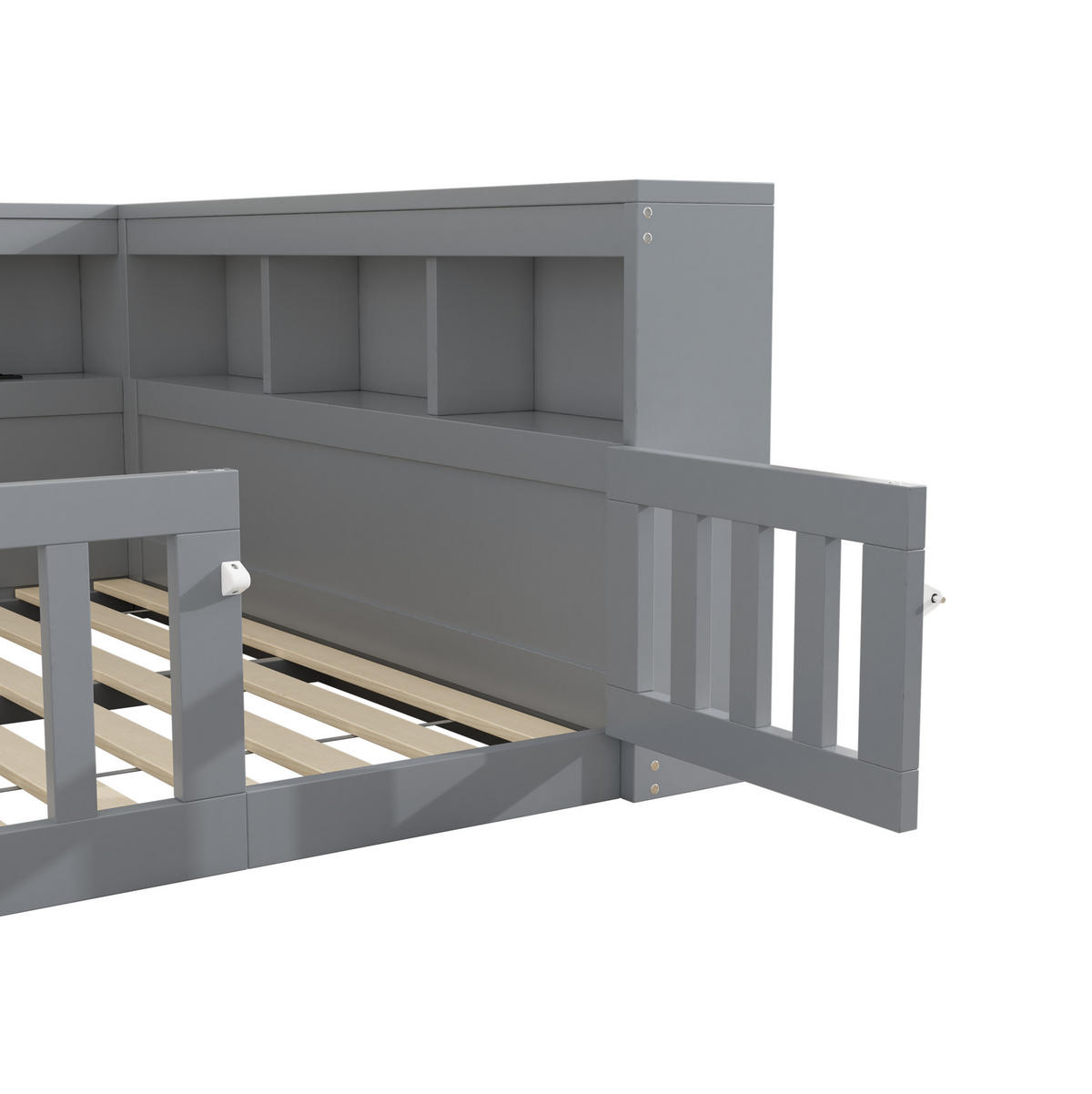 BETT 140/200 cm Grau aus Spanplatte und MDF mit USB und Stauraum - Grau, Holzwerkstoff (140/200cm) - OKMYHOME