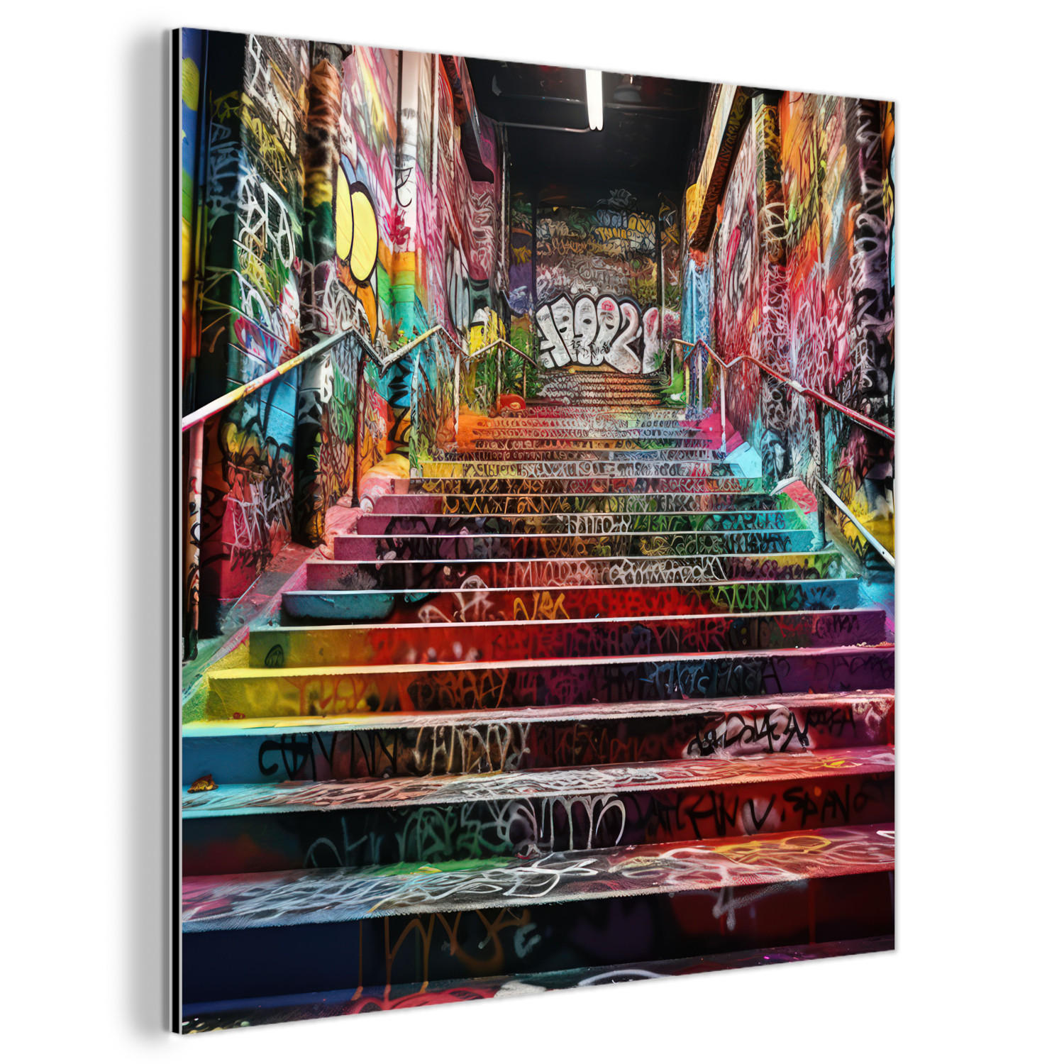 METALLBILD Treppe - Graffiti - Farben - Kunst 20x20 cm - Multicolor, Metall (20/20cm) - MuchoWow
