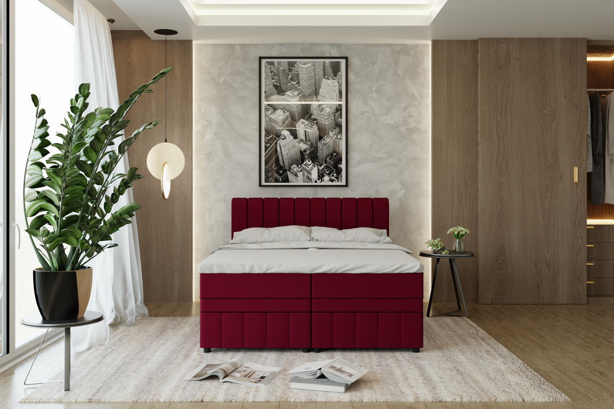 BOXBETT AVALON 160 x 200 cm mit Bettkasten und Topper - Rot - Rot, Holz - Panda Möbel