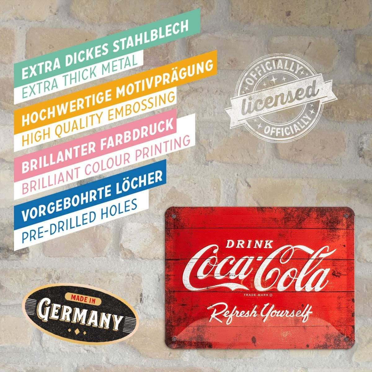 BLECHSCHILD 15/20 cm Coca-Cola Logo - Multicolor, Metall (20/15/0.5cm) - Nostalgic-Art