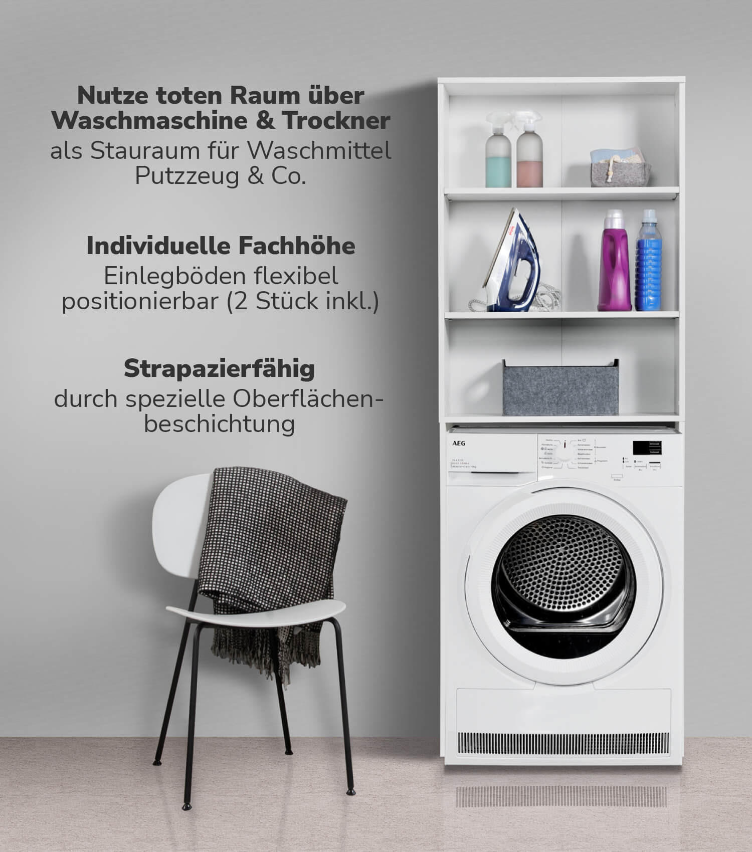 WASCHMASCHINENSCHRANK Der Saubermann - Weiß, Holzwerkstoff (65/180/34cm) - Mokebo