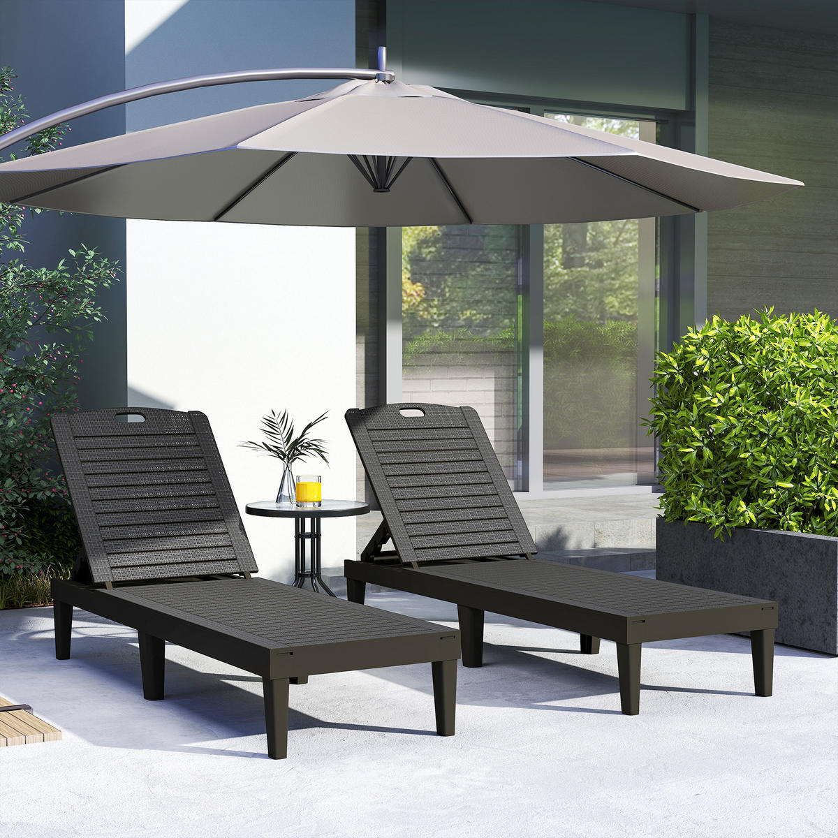 SONNENLIEGE 2er-Set Sonnenliegen mit 4-fach verstellbarer Rückenlehne Rattanoptik Lattenrost,187*56*28 cm,Schwarz - Schwarz, Kunststoff (56/28/187cm) - Vallsero