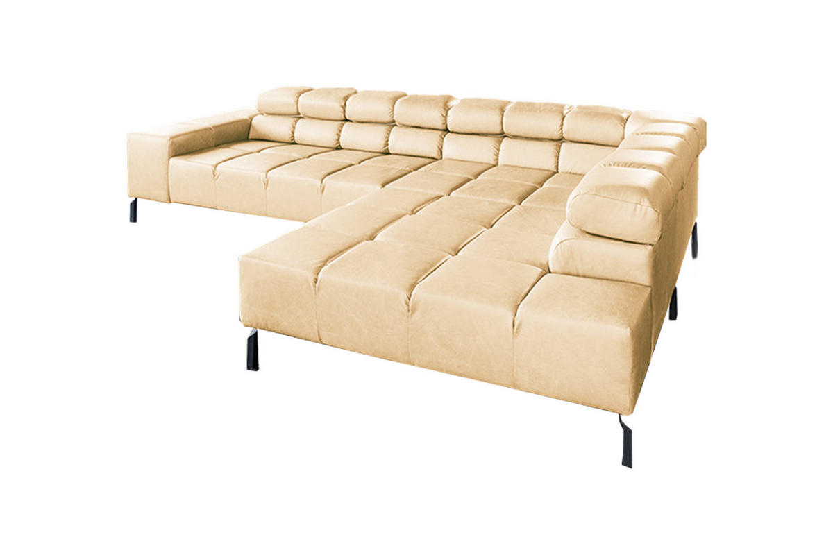 ECKSOFA NELSON Beige Leder Relaxfunktion - Beige/Schwarz, Leder/Metall (321/216cm) - KAWOLA