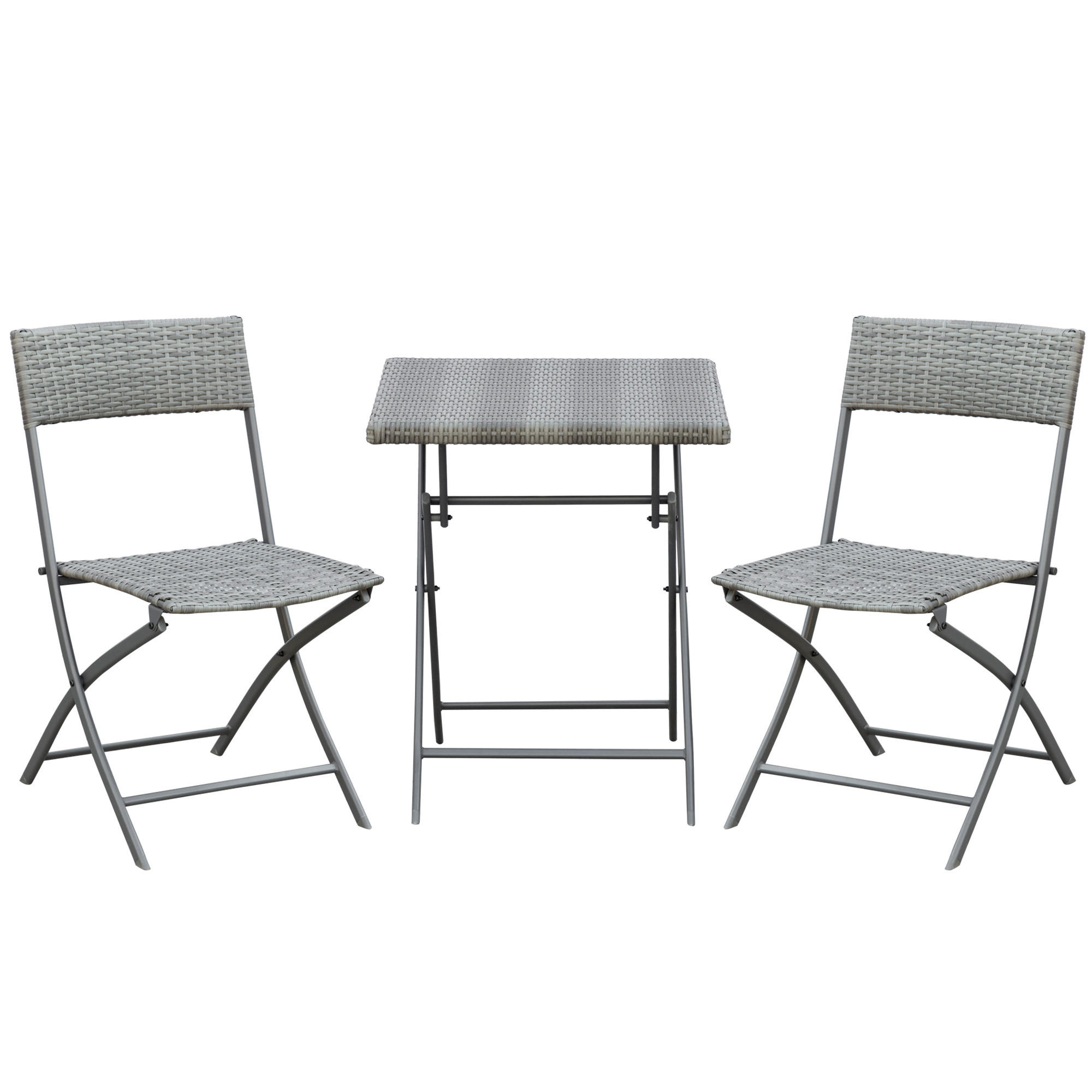BISTROSET Polyrattan 3tlg. - Grau, Kunststoff - Outsunny