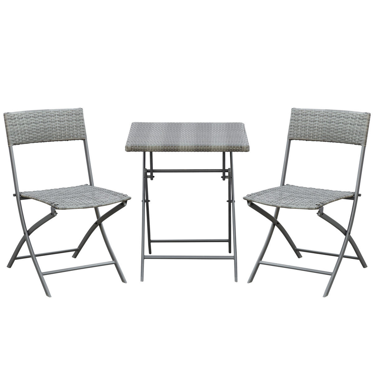 BISTROSET Polyrattan 3tlg. - Grau, Kunststoff - Outsunny