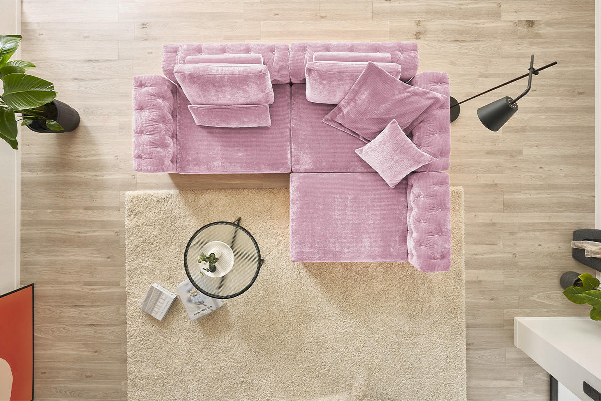 MODULSOFA SEPHI Pink Cord - Pink/Schwarz, Kunststoff/Textil (268/62/191cm) - KAWOLA