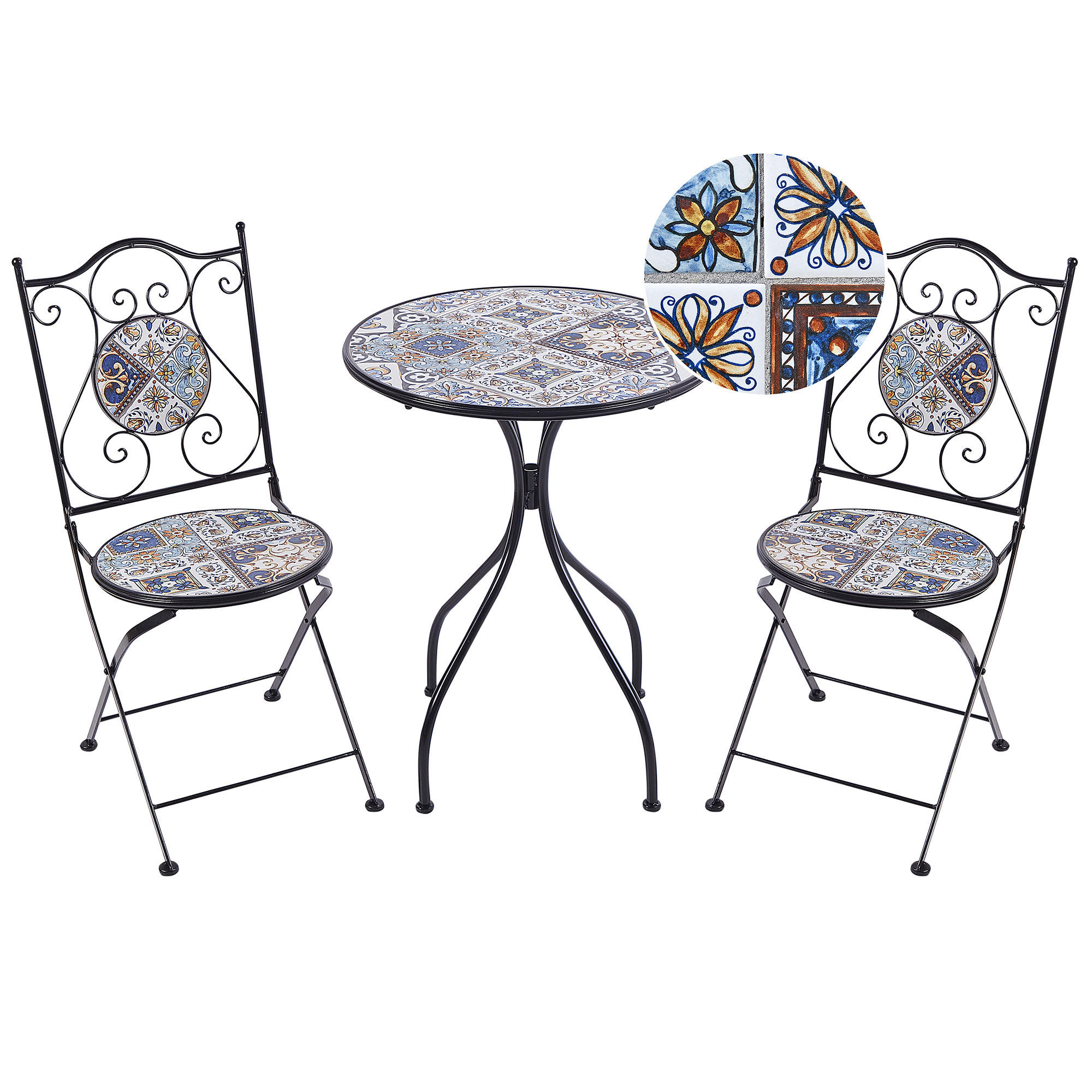 SET ZA BALKON 2-sjed crni Civita - crna/plava, metal - Beliani