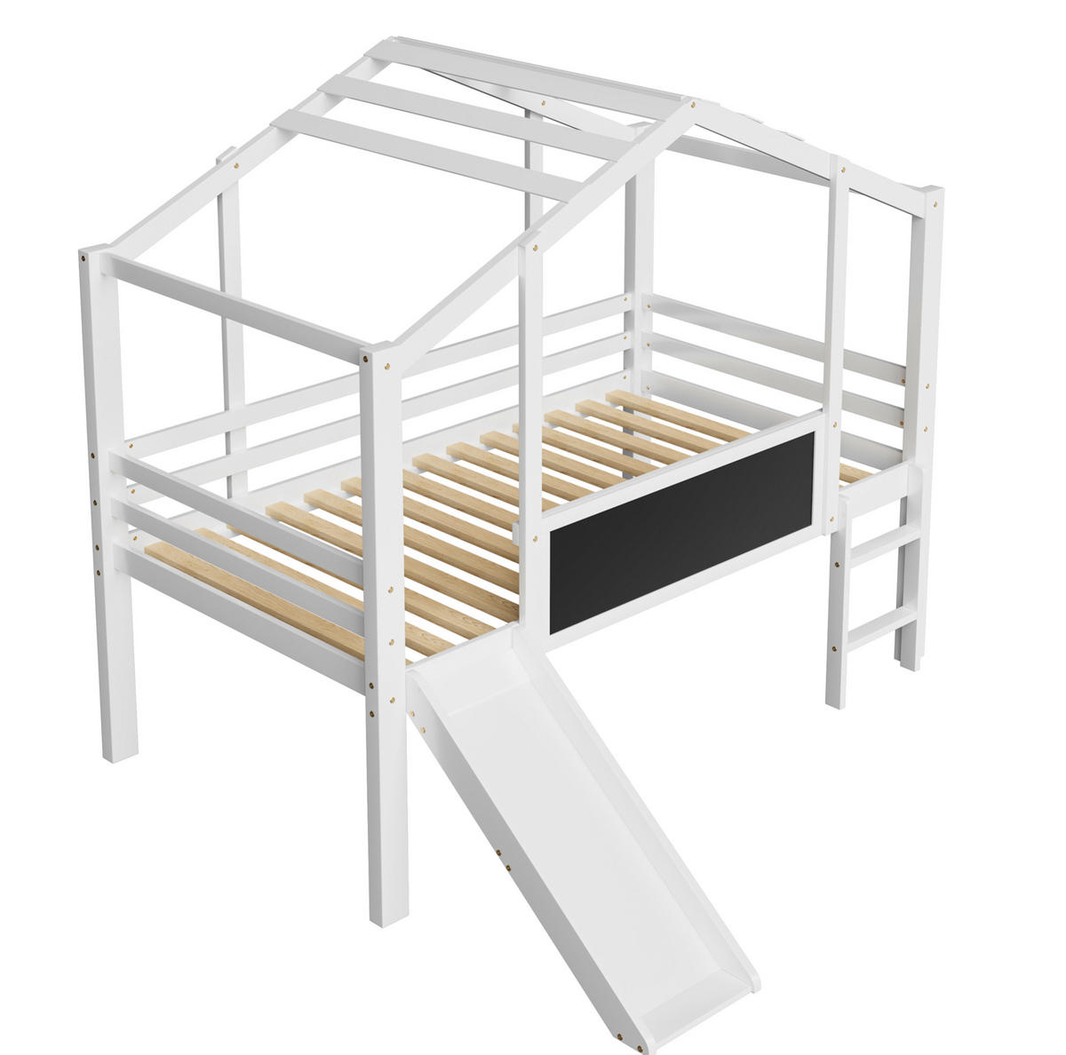 HOCHBETT aus 90x200 cm Weiß mit Rutsche, Leiter, Tafel und Hausdach - Weiß, Holzwerkstoff (140/200cm) - Modfu