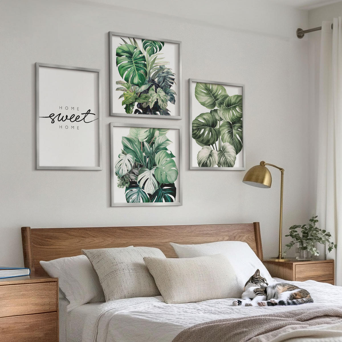 BILDER SET 4er Set - 50x50 cm & 40x60 cm Silberner Rahmen - Sweet Home Green Plants - Silberfarben, Kunststoff (50/50cm) - TULUP