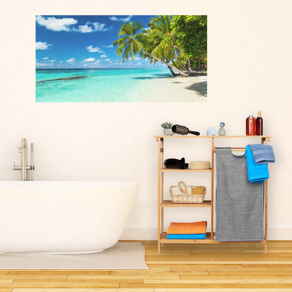 BADREGAL Wäschekorb - Hellbraun, Holz/Textil (80/80.5/33.5cm) - Relaxdays