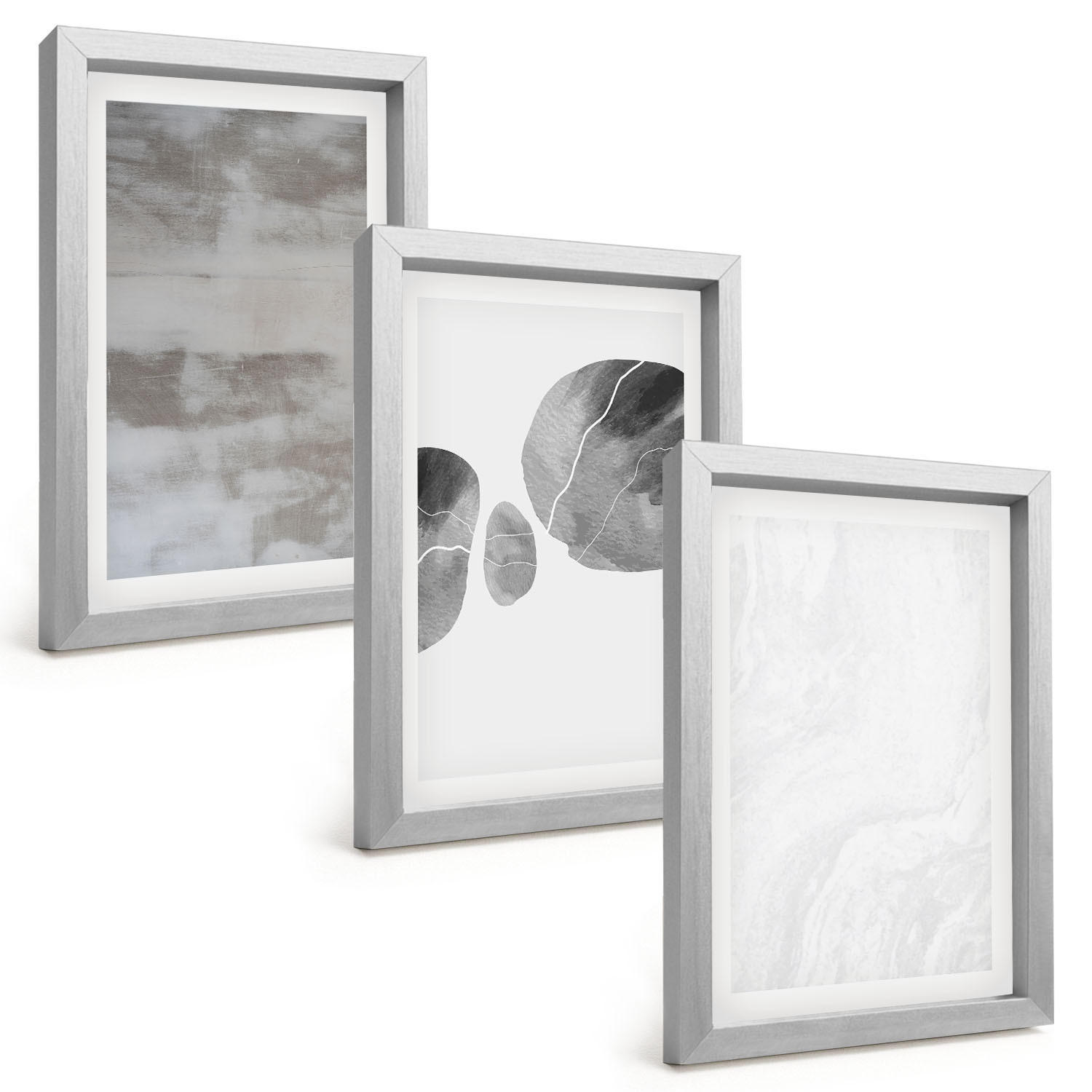 BILDER SET 3er Set - 20x30 cm Silberner Rahmen - Abstrakte moderne Strukturen - Silberfarben, Kunststoff (20/30cm) - TULUP