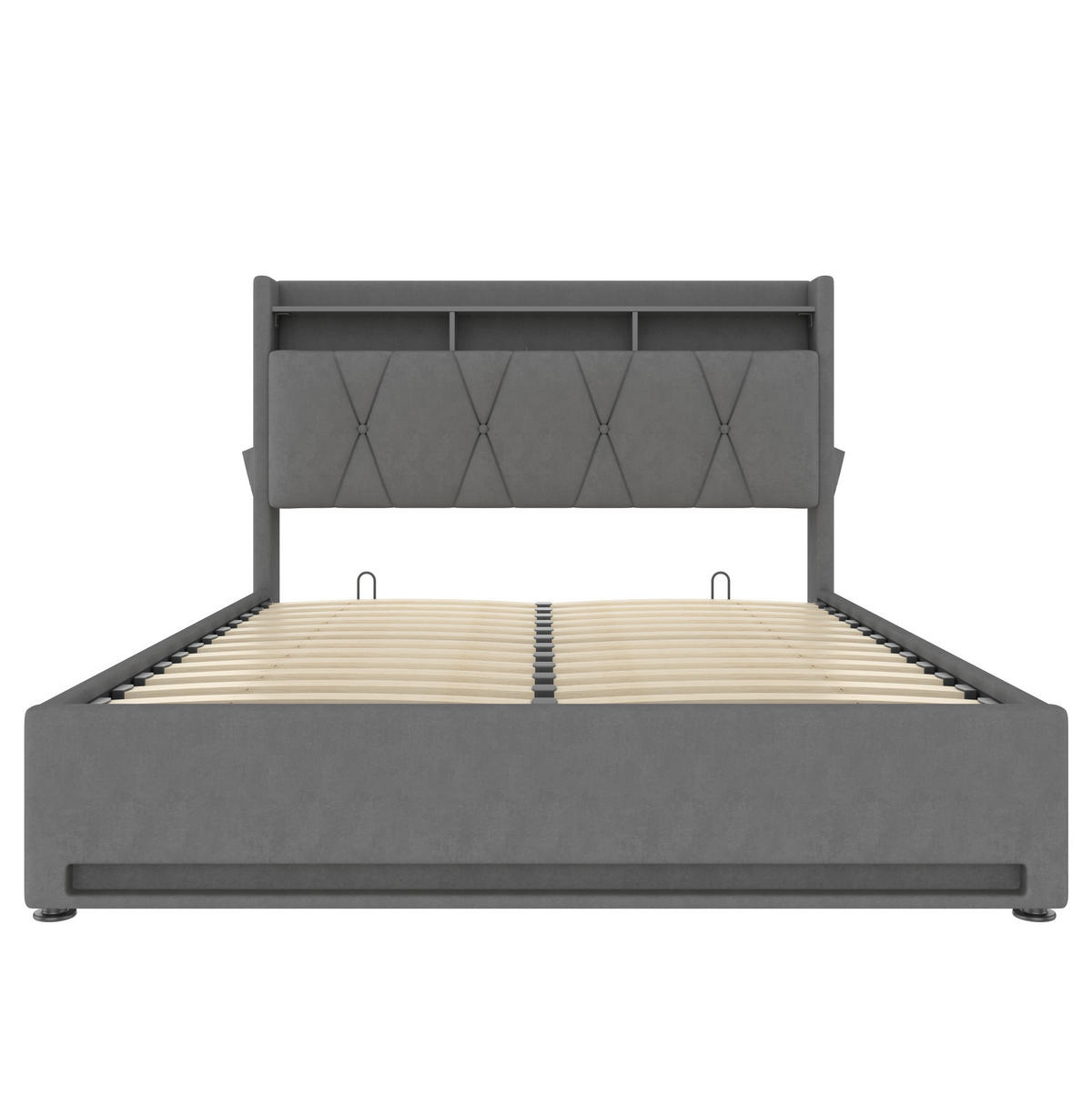 POLSTERBETT 140/200 cm dunkelgrau aus Samt mit LED und Stauraum - Dunkelgrau, Textil (140/200cm) - OKWISH