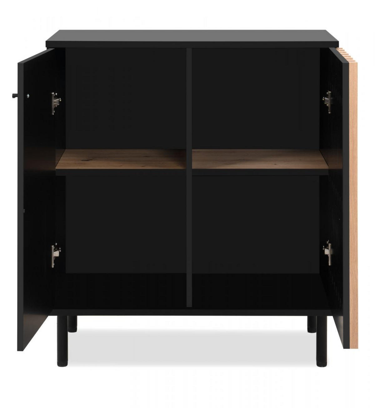 KOMMODE schwarz, Eiche Artisan 80 cm, Sideboard mit 3D-Lamellen - Schwarz/Eiche Artisan, Holzwerkstoff/Metall (80/90/40cm) - Furn.Design
