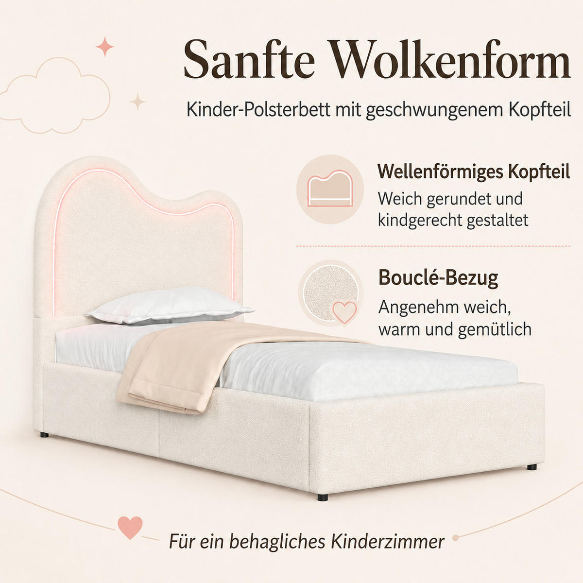 POLSTERBETT 90/200 mit Bettkasten, LED und Lattenrost in Weiß - Weiß, Holzwerkstoff/Textil (90/200cm) - EVRYAE