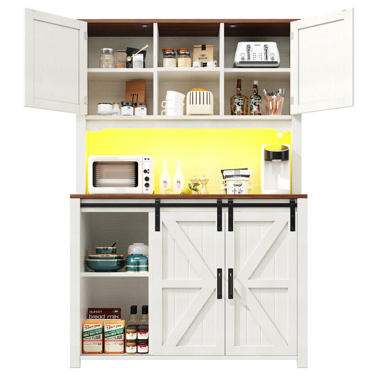 BUFFETSCHRANK, mit farbwechselnder LED-Beleuchtung und viel Stauraum, 115/40/174,7 cm, Weiß - Weiß, Holzwerkstoff (115/174.7/40cm) - Modfu