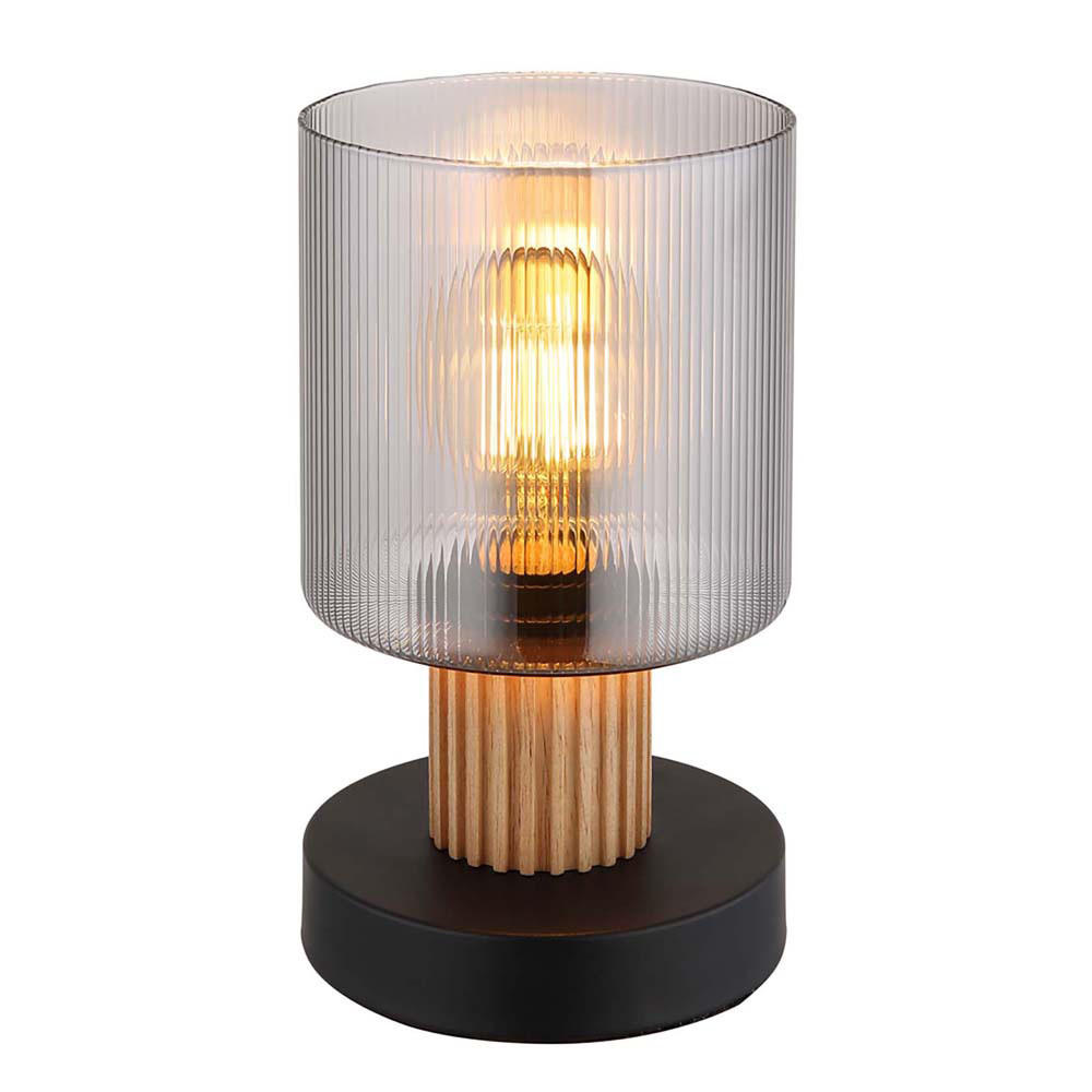 LED TISCHLEUCHTE Holz, Glas rauchfarben, Schwarz - Schwarz, Holz (12/12/21cm) - Globo Lighting