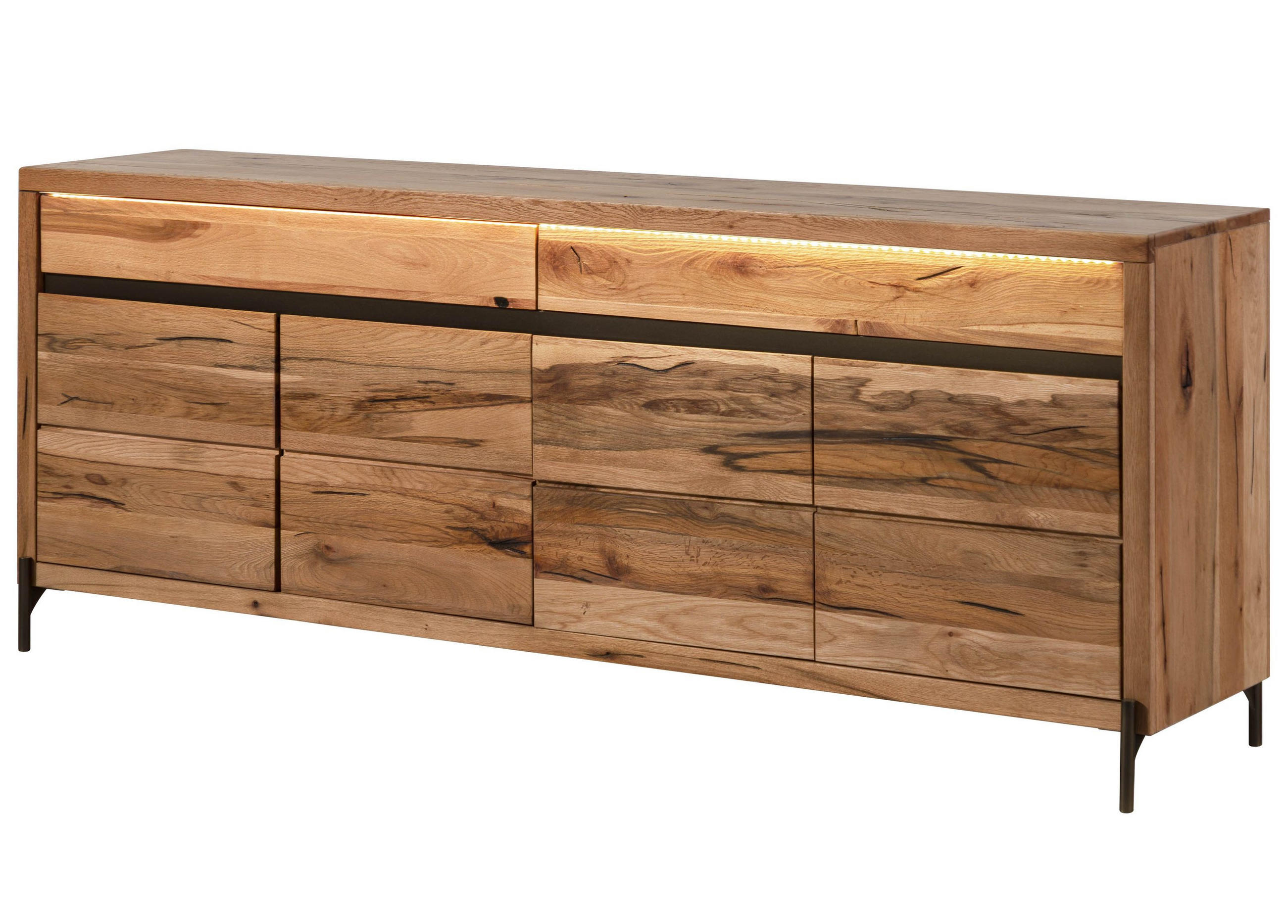 SIDEBOARD Wild-/Zerreiche 202x47x80 natur geölt MONTREUX LUX #101 - Braun, Holz (202/80/47cm) - Massivmoebel24