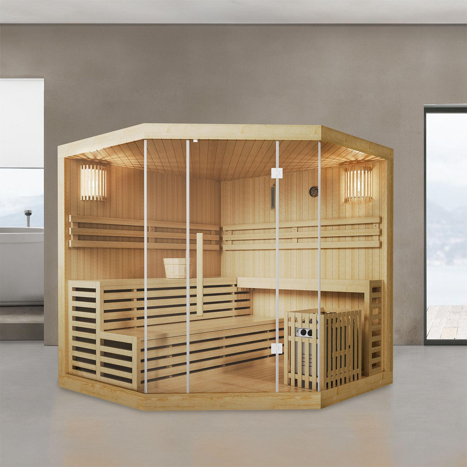 SAUNAKABINE Espoo200 Premium - Naturfarben, Holz (200/200/200cm) - Artsauna