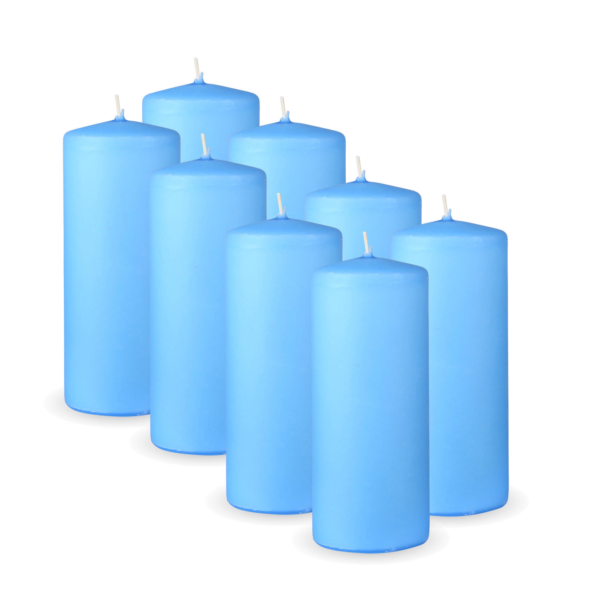 STUMPENKERZEN 8er Pack "Hellblau", Größe Ø7cm x Höhe: 16 cm - Hellblau, Naturmaterialien (7/16cm) - Bestlivings