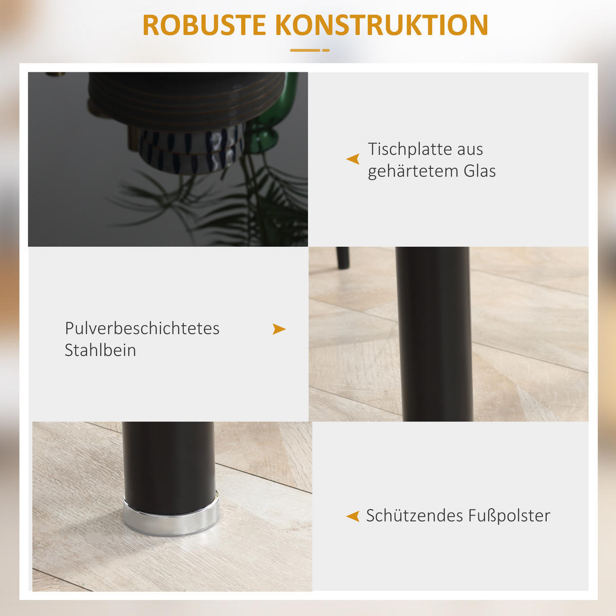 5-TLG. Essgruppe, Esstisch mit 4 Stühlen, Küchentisch mit Hartglasplatte Schwarz - Schwarz, Kunststoff (60/97/120cm) - HOMCOM