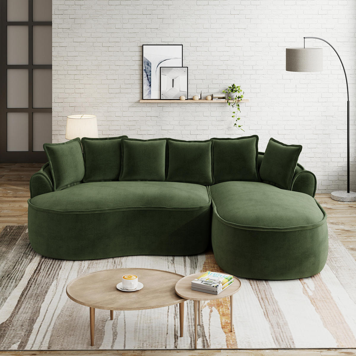3-SITZER Sofa 252x164x67 cm aus Chenille-Stoff rahmenlos ohne Montage, grün - Grün, Textil (164/67/252cm)