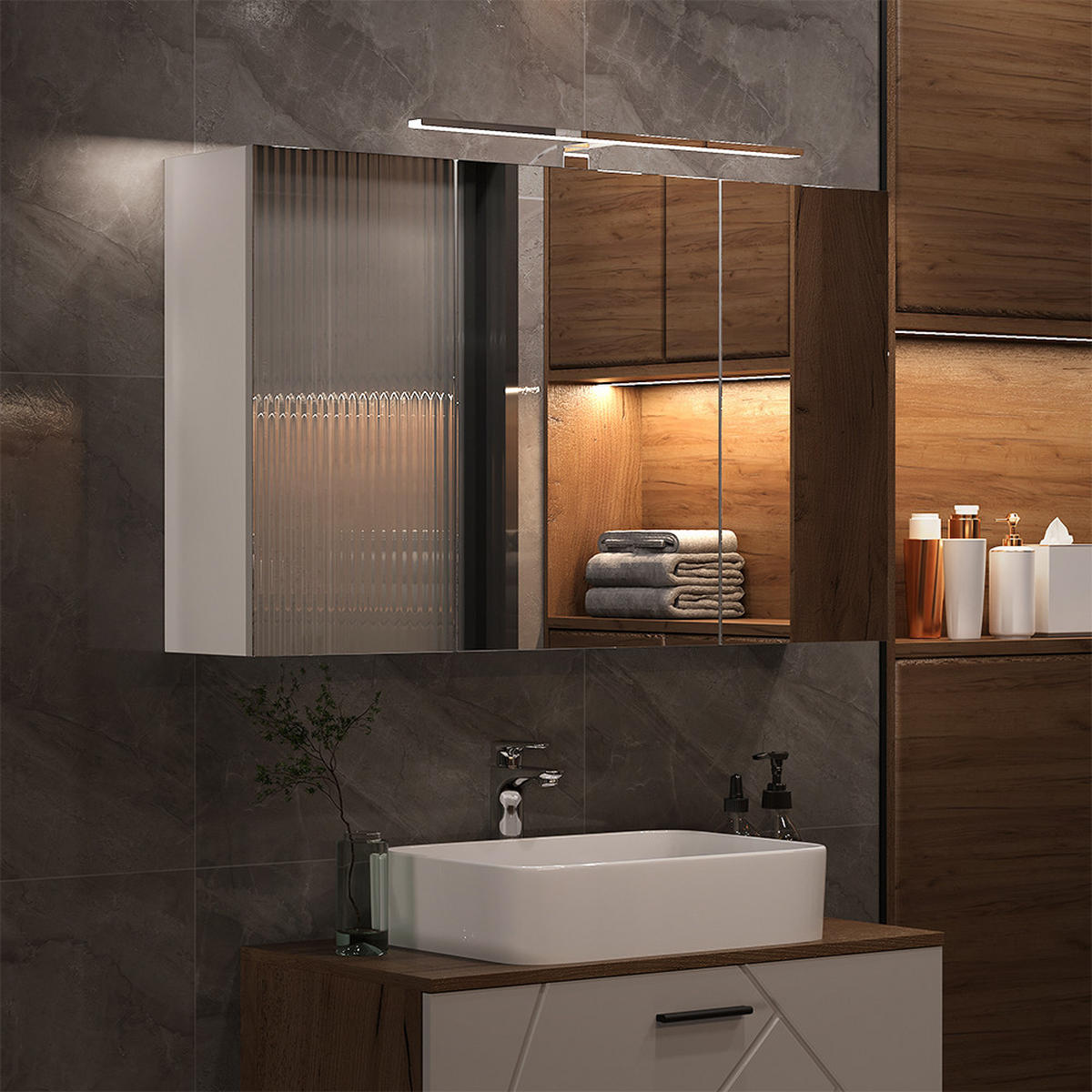 KOUPELNOVÁ SKŘÍŇKA SE ZRCADLEM Lavio Bílá - bílá, kompozitní dřevo (100/60/20cm) - Vicco