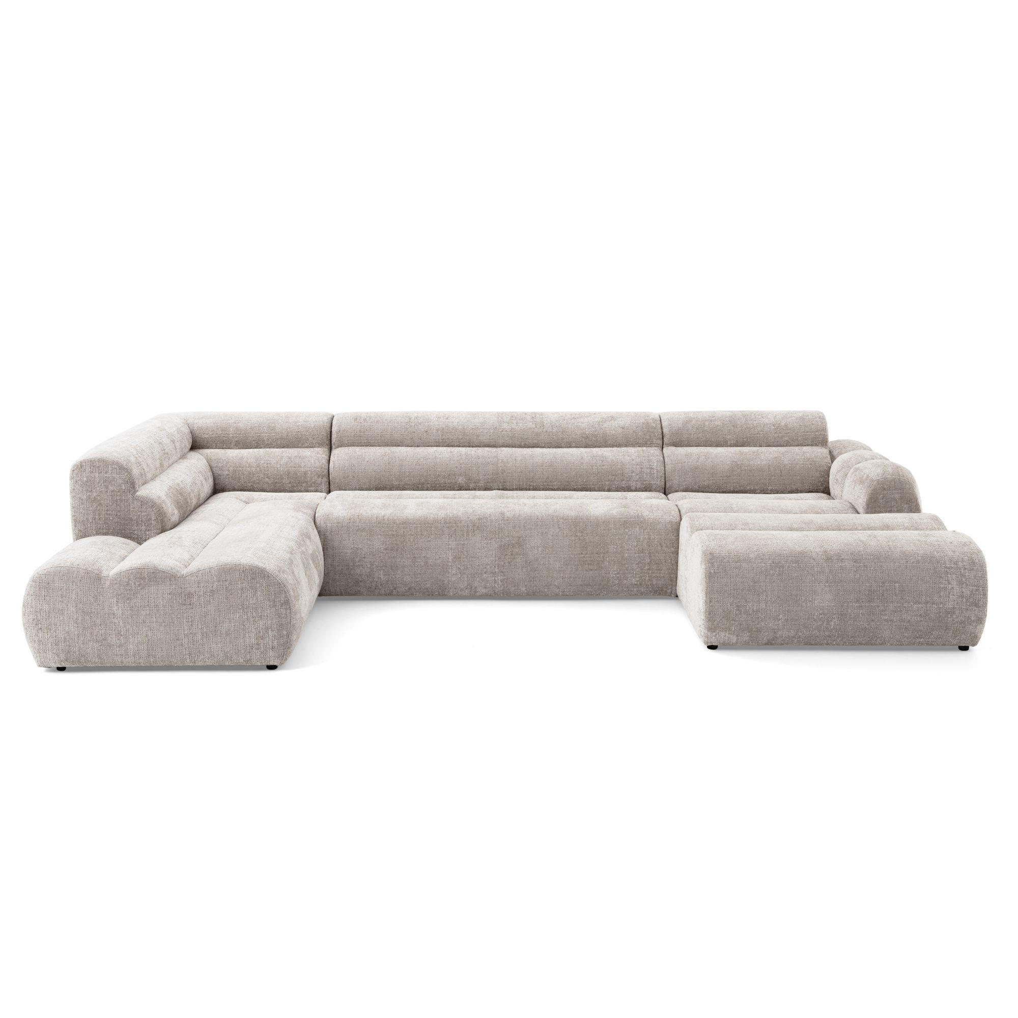 6-SITZER modulares Wohnlandschaft U XXL VEER SET 4 Links, 368 x 190 cm, Chenille Webstoff Creme - Creme/Schwarz, Holz/Kunststoff (368/75/190cm) - Muffo
