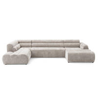 6-SITZER modulares Wohnlandschaft U XXL VEER SET 4 Links, 368 x 190 cm, Chenille Webstoff Creme - Creme/Schwarz, Holz/Kunststoff (368/75/190cm) - Muffo