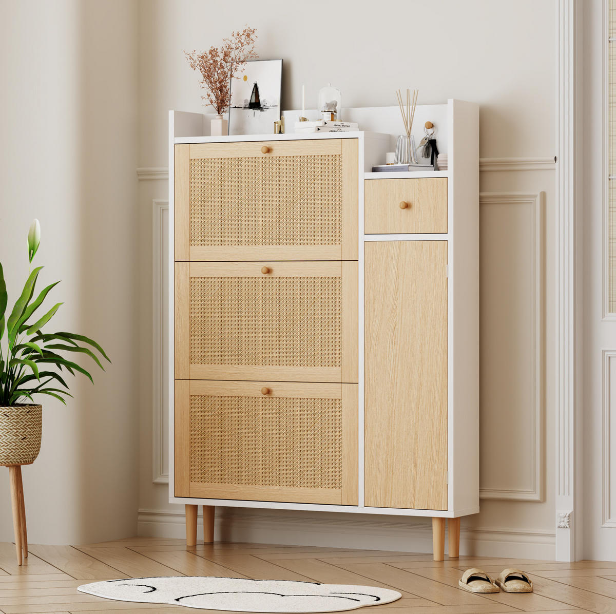 SCHUHSCHRANK aus MDF 90x125x17cm in Natur mit 3 Klappen & Schublade - Naturfarben, Holzwerkstoff (90/125/17cm) - Modfu