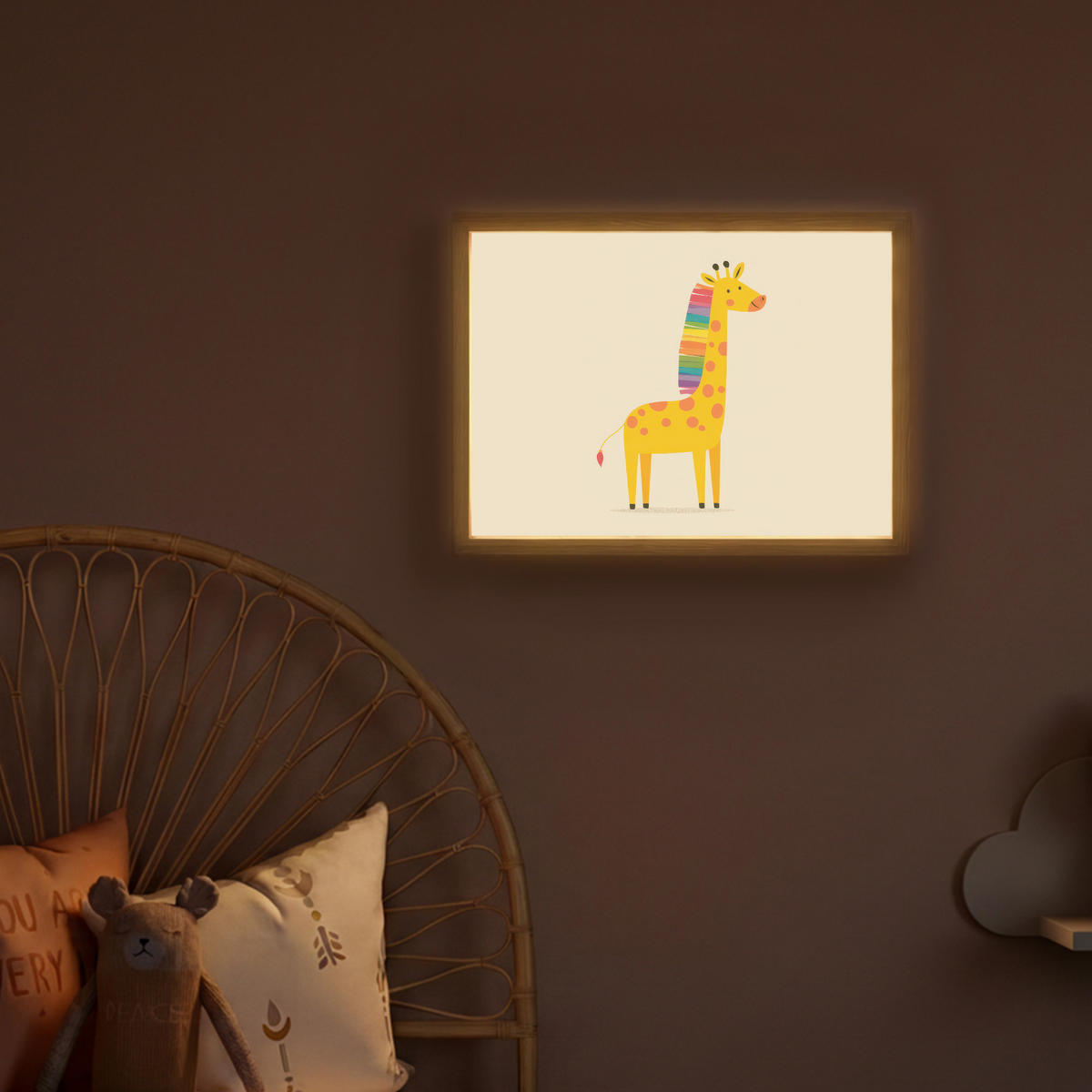 NÁSTĚNNÁ LAMPA S AKUMULÁTOREM Žirafa - Duhová hříva - béžová 40x30 cm - béžová, kompozitní dřevo (40/30/8cm) - OnlyWow