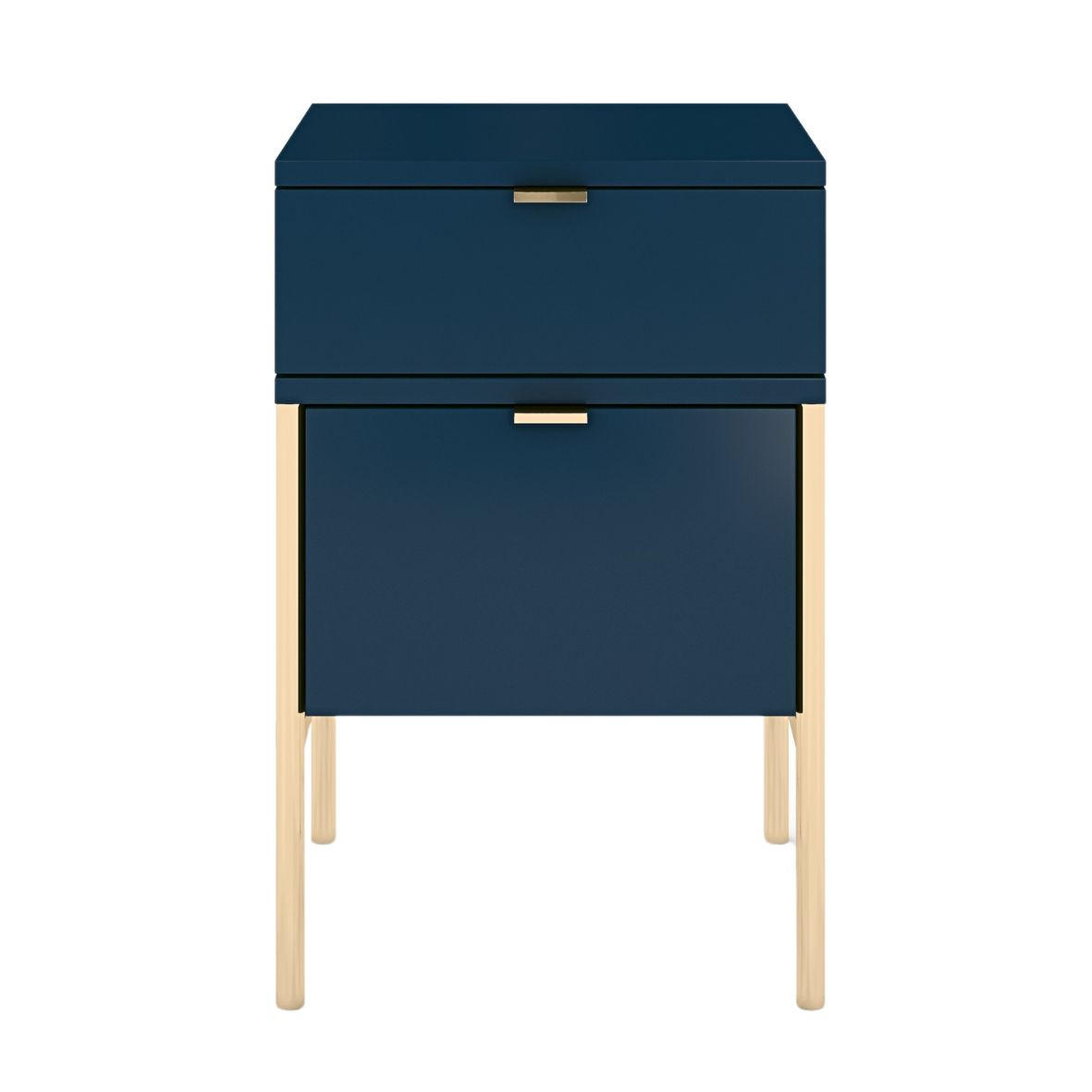 NACHTTISCH Polka, Marineblau, Goldene Details - Goldfarben/Dunkelblau, Holzwerkstoff/Metall (38/59/37cm) - Skandica